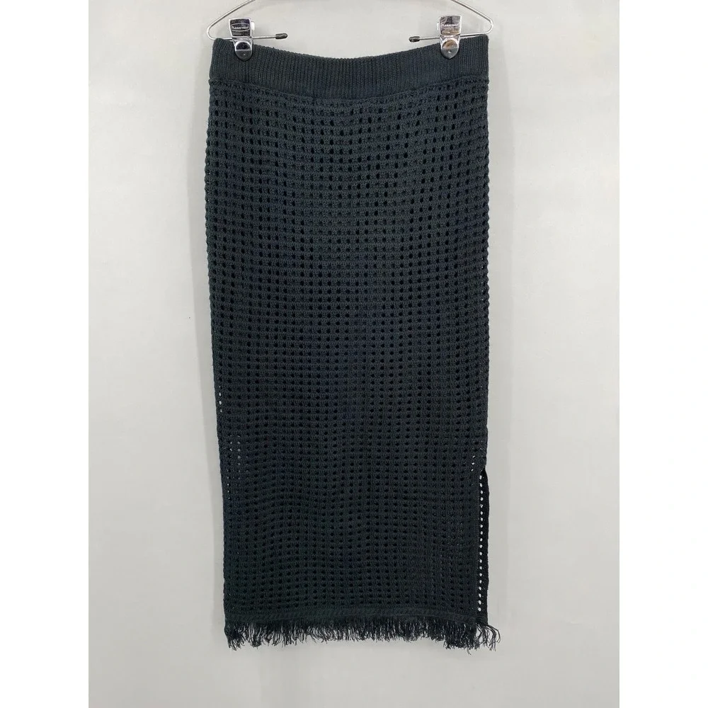 Emma & Posh Crochet Knit Midi Skirt Womens XL Black Fringe‎ Boho Beach Coverup